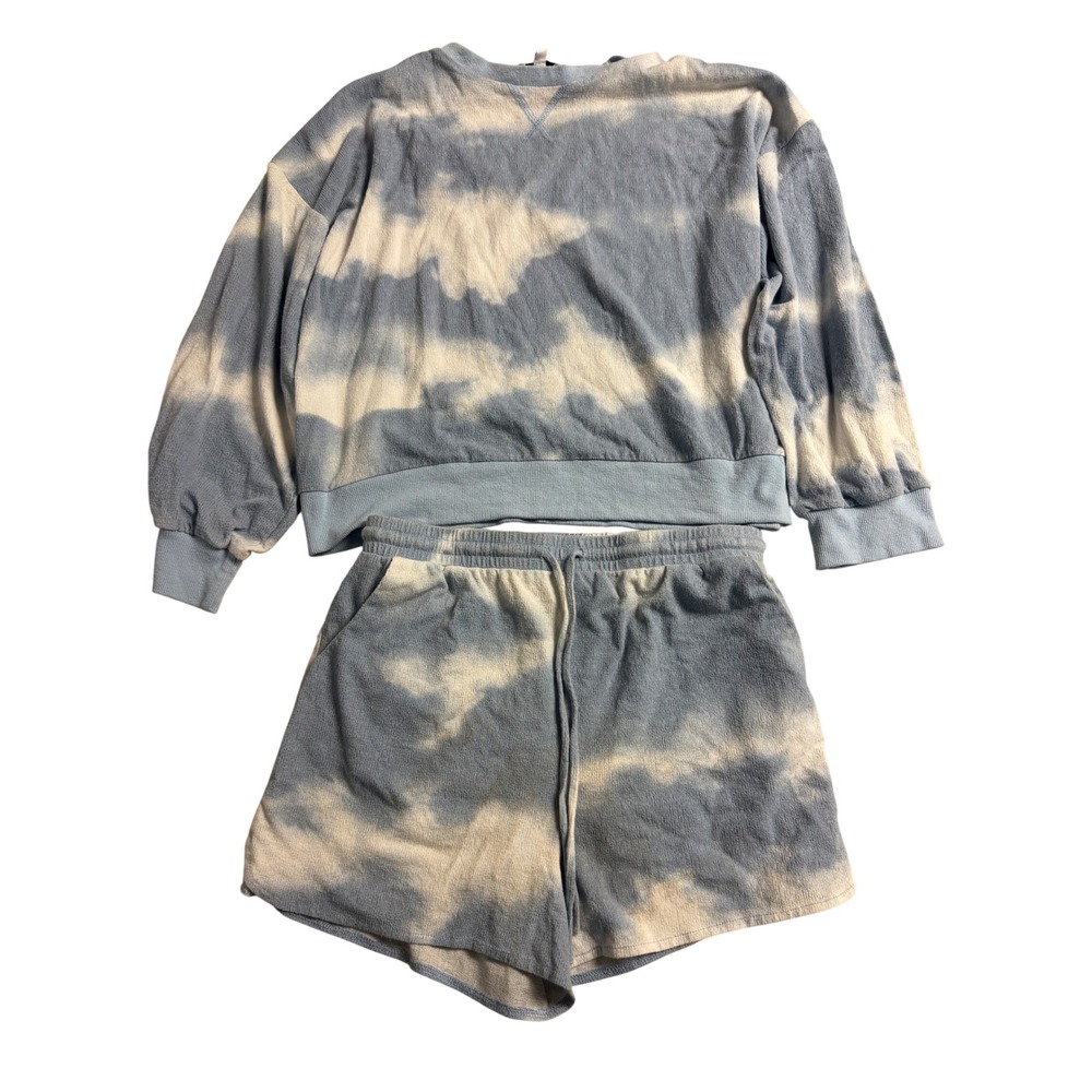 Urban Daizy Blue Cloud Tie Dye Lounge Set Sweatshirt and Shorts Womens Large